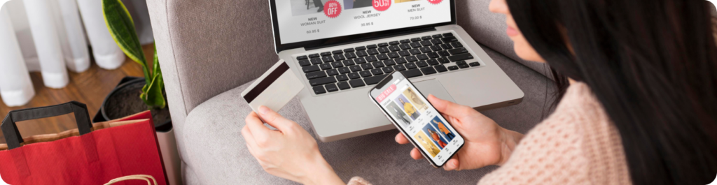 Online shopping on phone and laptop